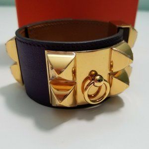BNWT HERMES COLLIER DE CHIEN (CDC) ULTRAVIOLET, SWIFT LEATHER, S, GOLD HARDWARE